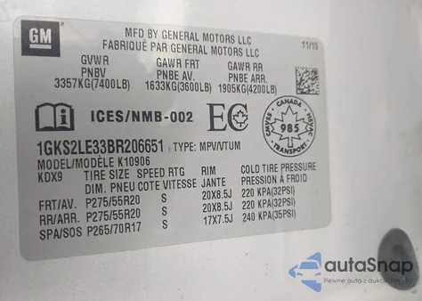 2011 GMC Yukon Xl 1500 Slt z USA, uszkodzony, nr VIN 1GKS2LE33BR206651